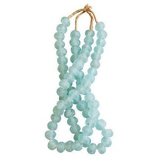 Icy Blue Jumbo Sea Glass Bead Strands - a Pair For Sale