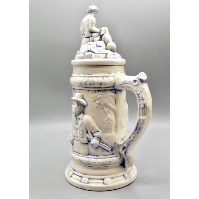 Statement Size German Lidded Stein W/ Hunting Motif Man Dog Stag For Sale - Image 4 of 12