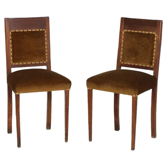 Set of Art Deco Italian Walnut & Velvet Side Chairs For Sale