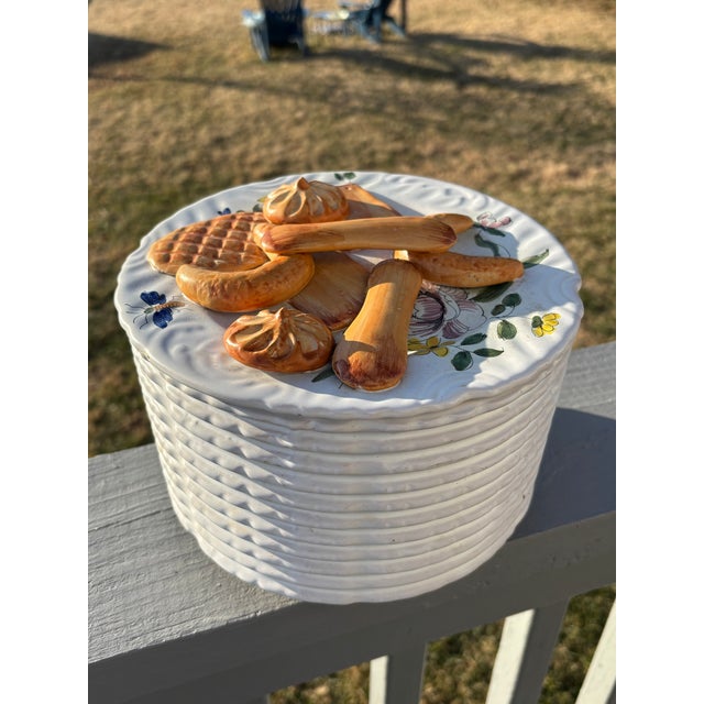 Mid. 20th C. Ceramic Cookie / Biscuit Jar! Marked Italy, in a glazed pottery form, with Herend style hand-painted details...