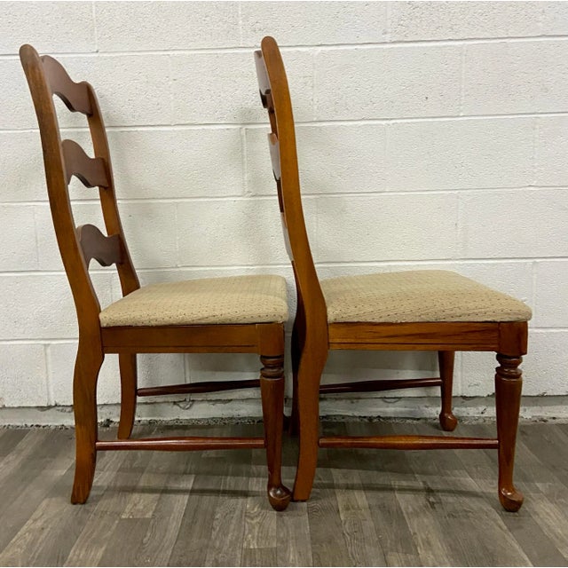 Brown Vintage Broyhill French Style Ladderback Dining Chairs - Pair For Sale - Image 8 of 11