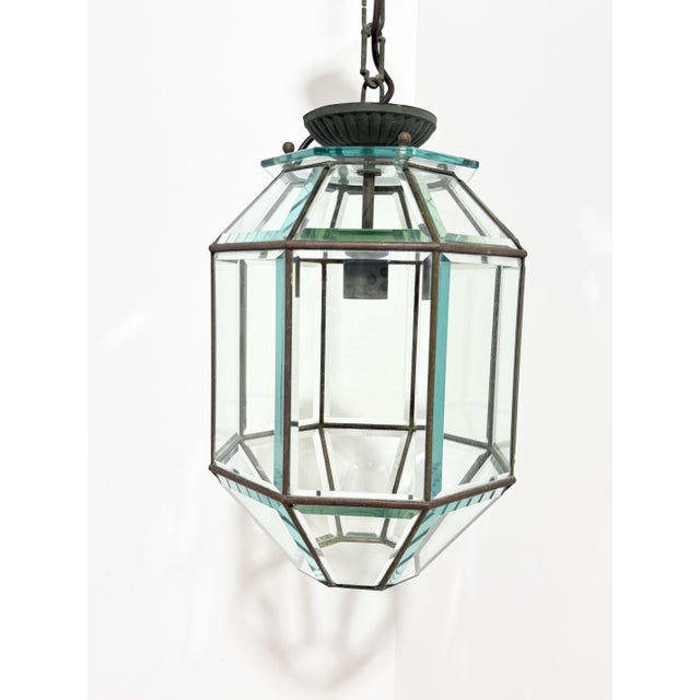Octagonal Chandelier Lantern in Brass and Beveled Glass in the style of Adolf Loos, 1960 For Sale - Image 13 of 13