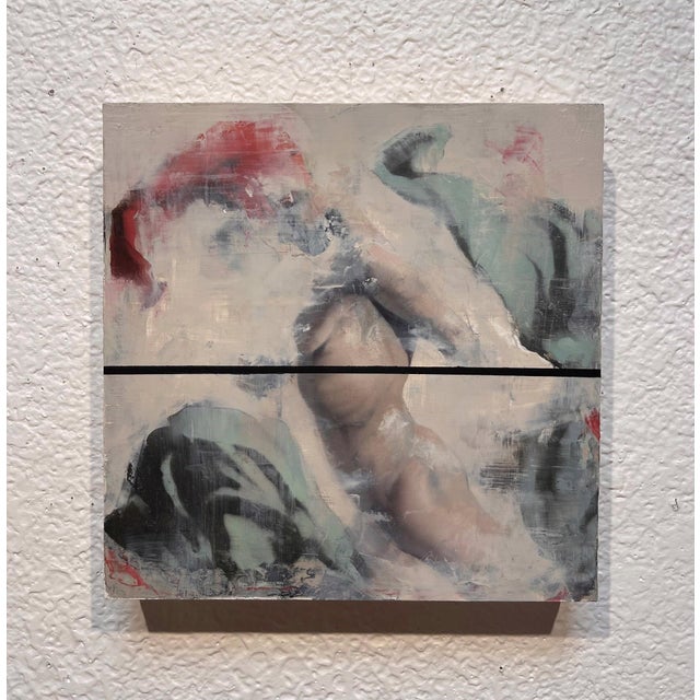 This artwork presents an abstracted figure enveloped in soft, swirling hues of muted colors, creating a dreamlike quality....