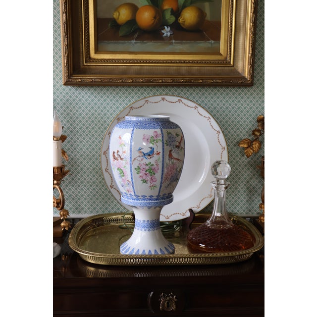 Chinoiserie Vintage Jingdezhen Hand-Painted Eggshell Porcelain Bird-and-Flower Lantern Lamp For Sale - Image 3 of 18