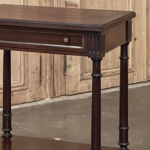Oxblood Red French Mid-Century Louis XVI Style Mahogany & Brass End Table For Sale - Image 8 of 18