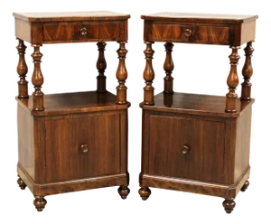 19th Century Bedside Tables in Walnut, Italy, Set of 2