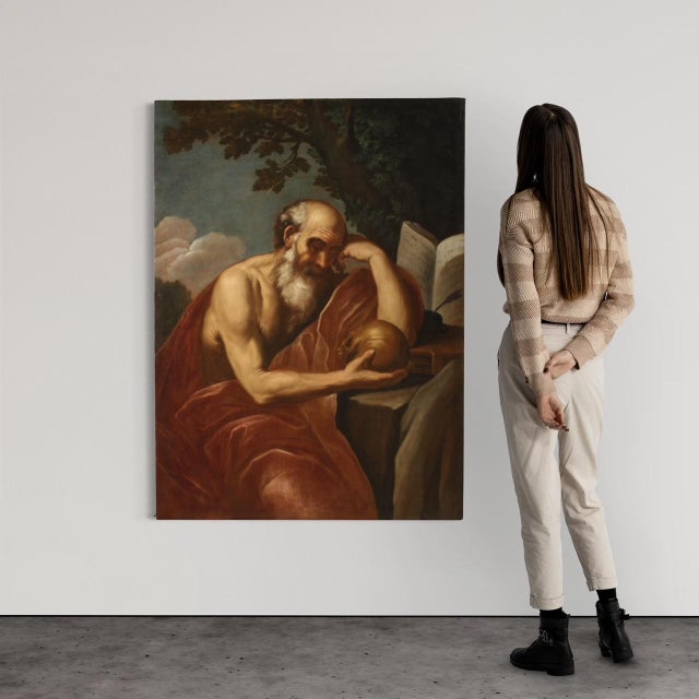 Italian Artist, Saint Jerome in Meditation, 1670, Oil on Canvas For Sale - Image 3 of 16