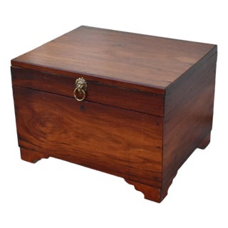 Vintage Heavy Small Traditional Style Solid Mahogany Trunk W/Lion Hardware For Sale