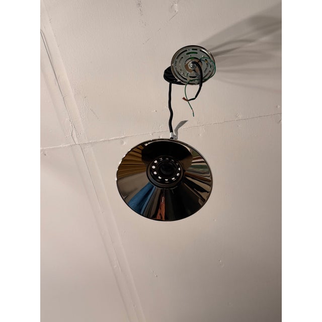 Silver Restoration Hardware 20th C. Factory Filament Metal Shade Pendant For Sale - Image 8 of 12
