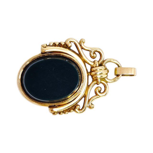 Antique 14k Gold Mother-of-Pearl and Onyx Flip Fob Pendant For Sale - Image 4 of 11