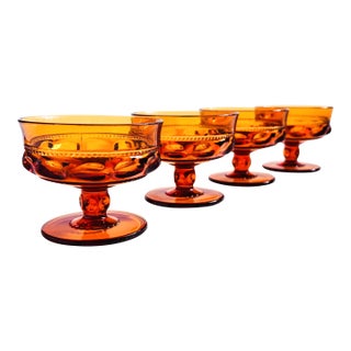 Indiana Glass Kings Crown Amber Coupe Glasses - Set of 4 For Sale