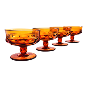 Indiana Glass Kings Crown Amber Coupe Glasses - Set of 4