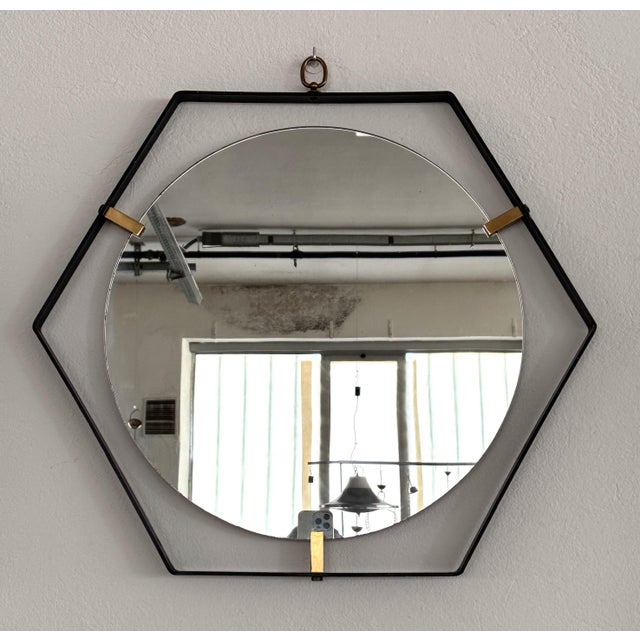 Metal Vintage Italian Wall Mirror attributed to Santambrogio & De Berti, 1960 For Sale - Image 7 of 13