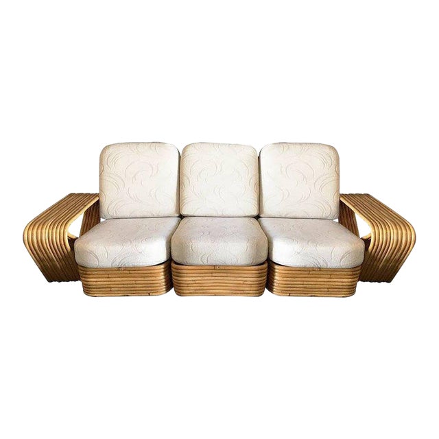 1950s Restored Boutique-Made "Big Pappa" 12 Strand Square Pretzel Rattan Sectional Sofa For Sale