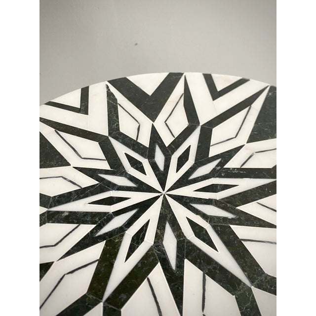 Made Goods Modern Black and White Marble Inlay Geometric Pattern Caspian Stool or Side Table by Made Goods For Sale - Image 4 of 12