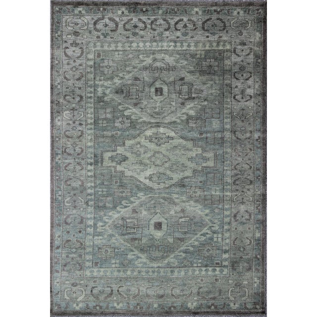 2000 - 2009 Large Modern Khotan Rug With Geometric Design in Various Shades of Green and Brown For Sale - Image 5 of 5