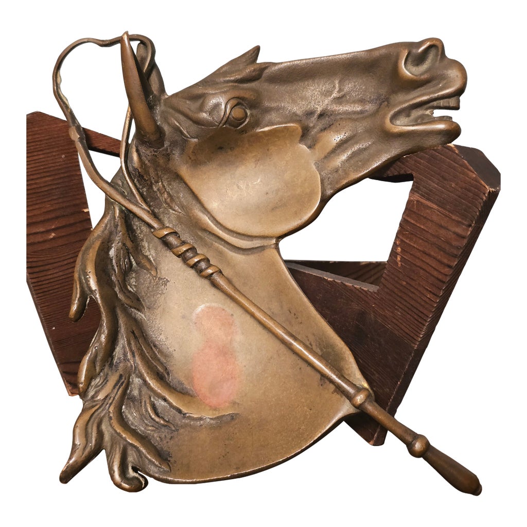Vintage St. Louis Car Company Brass Horse‑Head Ashtray – Railway 
