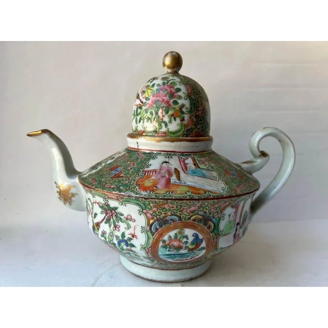 English 19th Century Antique Rose Medallion Teapot For Sale - Image 3 of 13