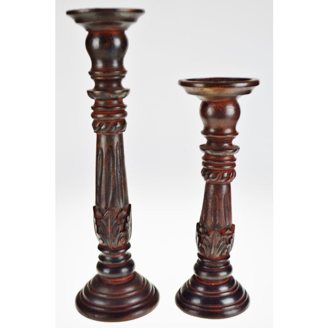 Vintage Carved Wood Pillar Candle Holders a Pair Chairish