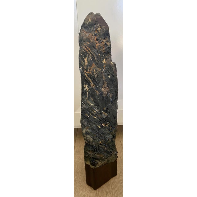 Contemporary Large Dark Smoky Quartz Rock Crystal Natural Sculpture on Wooden Base For Sale - Image 3 of 11