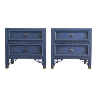 Vintage Shangri-La Mid Century Blue Nightstands, a Pair For Sale