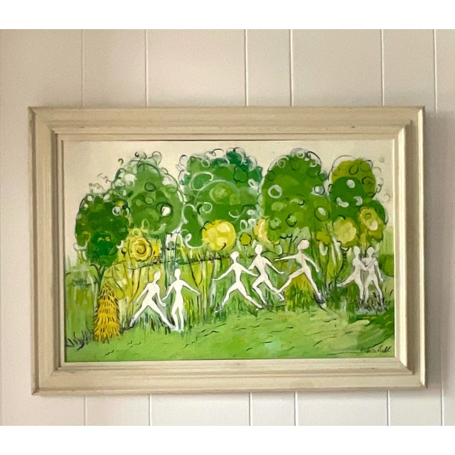 Abstract Late 20th Century Vintage Signed Original Abstract Figural Oil on Canvas For Sale - Image 3 of 7