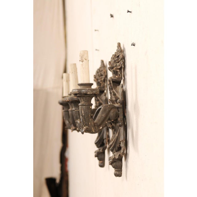 Wood Italian Early 20th Century Carved-Wood Sconces - a Pair For Sale - Image 7 of 10
