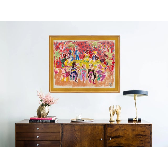 DESCRIPTION: At a Dinner Party by Happy Menocal in Gold Frame, Small Art Print SPECIFICATIONS: Type: Framed Paper. Framed...