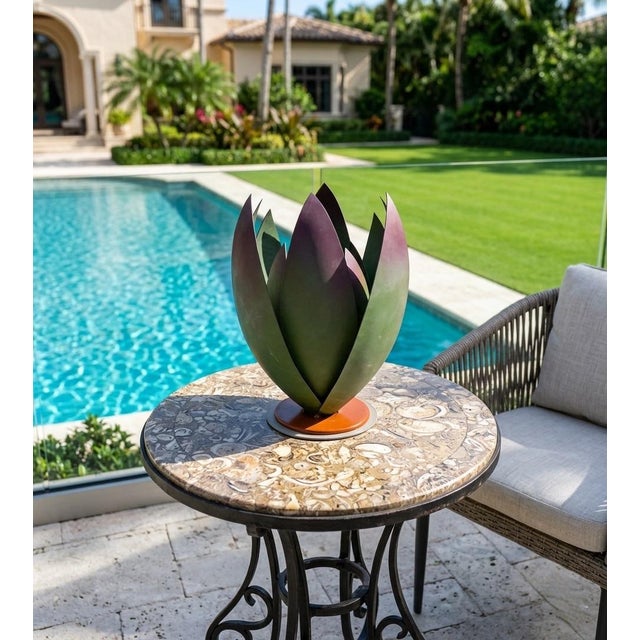 Metal Vintage Moroccan Hand-Crafted Metal Lotus Sculpture For Sale - Image 7 of 11