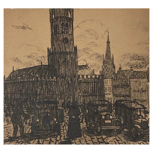 Unknown, City Center, Original Lithograph, 19th Century For Sale