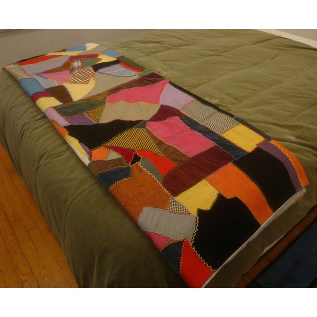 Stunning folk art crazy quilt textile circa 1930-50, but unlike the early Victorian-era crazy quilts, this piece is...