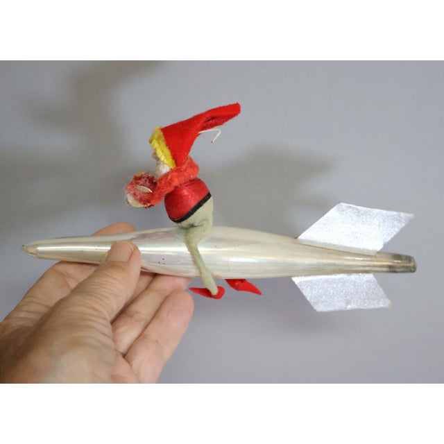 Silver Christmas Vintage 1950s Shiny Brite Mercury Glass Rocket With Christmas Elf For Sale - Image 8 of 8