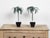 A pair of French vintage painted tôle palm tree sculptures from the mid 20th century, with tapered pot and lion ring...