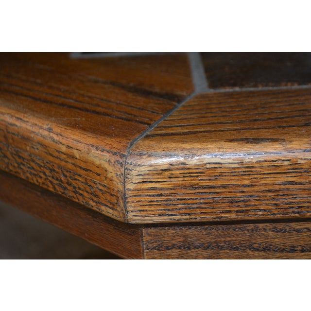 Vintage 1970's Mid Century Wood & Brown Glazed Tiled Top Octagonal Coffee Table Germany For Sale - Image 6 of 15
