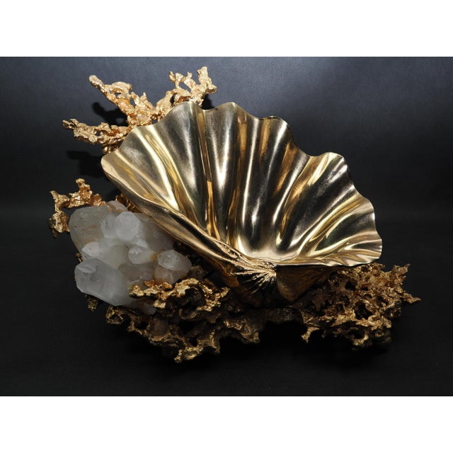 Mid-Century Modern 1970s French Gilt Bronze Clamshell and Crystal Sculpture by Claude Victor Boeltz For Sale - Image 3 of 15
