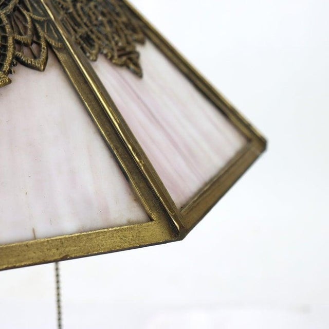 Glass Antique Bradley & Hubbard School Arts & Crafts 8 Panel Slag Glass Lamp C1920 For Sale - Image 7 of 18