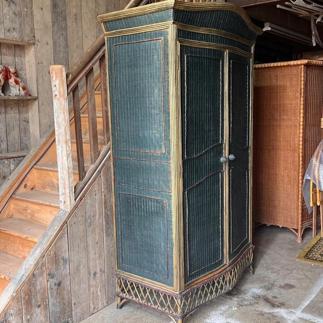 Vintage Full Length Teal Wicker Wardrobe For Sale - Image 13 of 18