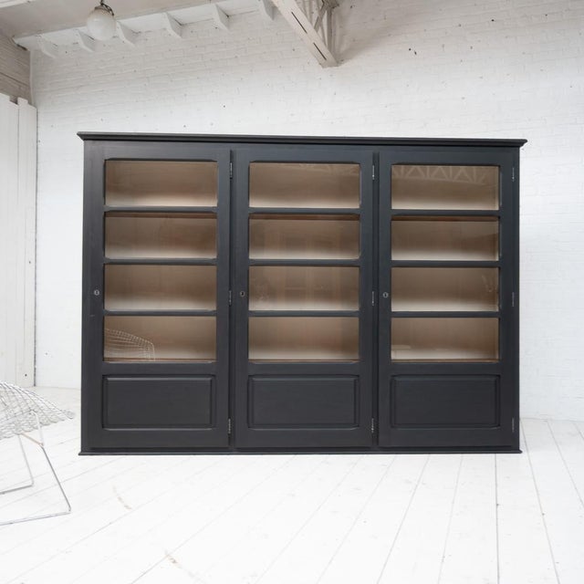 Beige Large Vintage French Blackened Wood Bookcase, 1950 For Sale - Image 8 of 8