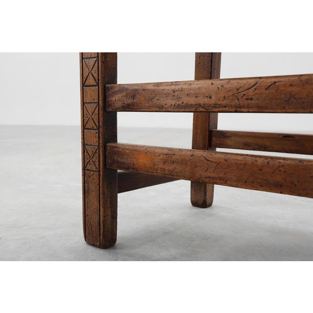 Spanish Hand-Carved Oak Side Chair with Velour Seat, 19th Century For Sale - Image 12 of 14