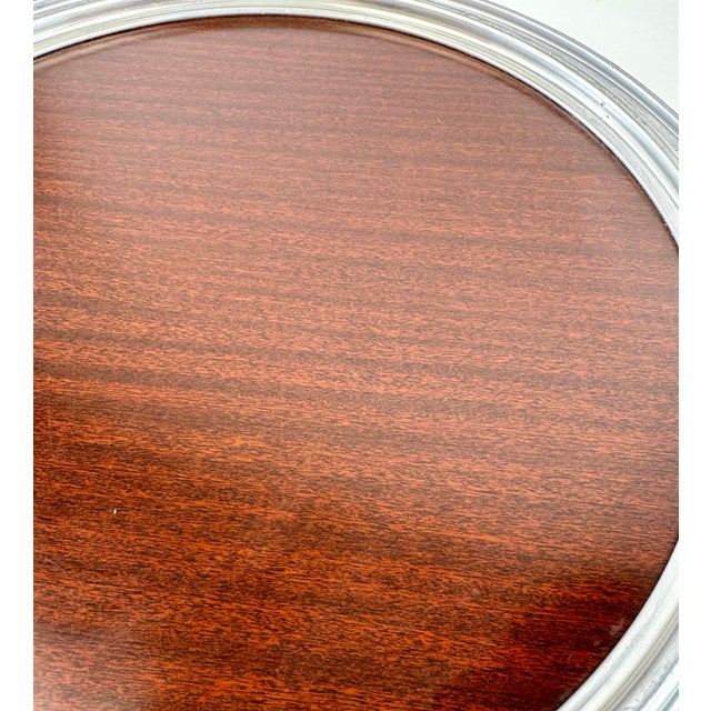 Vintage Large Round Mahogany & Silverplate Serving Tray With Twisted Handles For Sale In Little Rock - Image 6 of 11