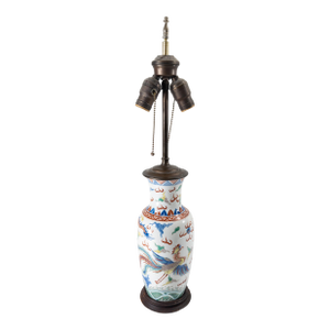 Early 20th Century Chinese Wucai Polychrome Dragon and Phoenix Table Lamp