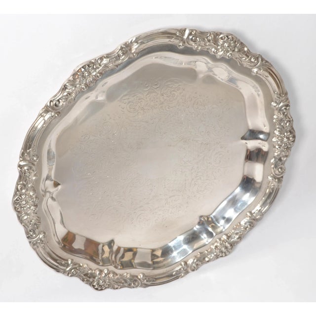 1950s 1950s Victorian F. B. Rogers Silver Co. Crown Trademark Round Serving Platter Edelweiss For Sale - Image 5 of 12