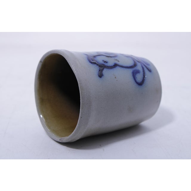 1980s Blue Stoneware Cup W. Bird Design For Sale - Image 13 of 14