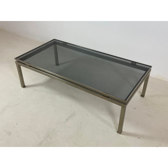 Brass Coffee Table with Smoked Glass Top from Guy Lefevre, 1970s For Sale - Image 10 of 13