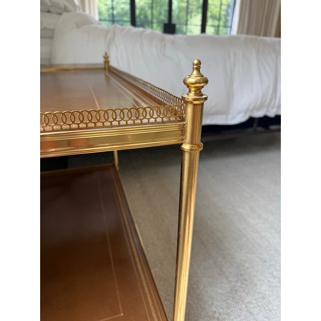 Metal Vintage French Baguès Style Brass & Leather Side Table For Sale - Image 7 of 8