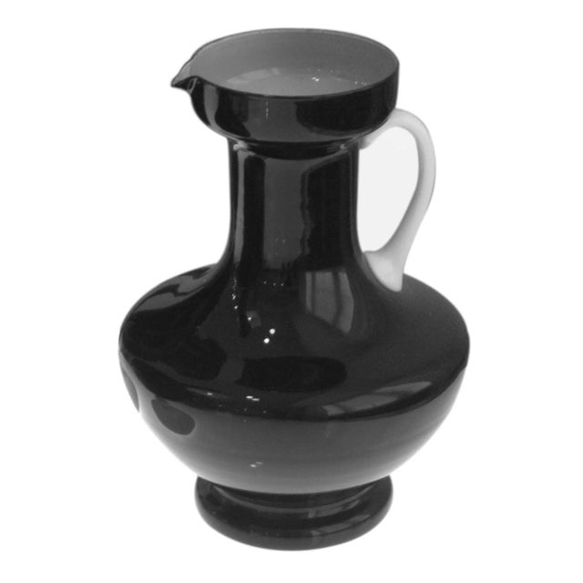 Empoli Vintage Italian Glass, Black & White Italian Cased Glass Pitcher, Attributed to Empoli For Sale - Image 4 of 4