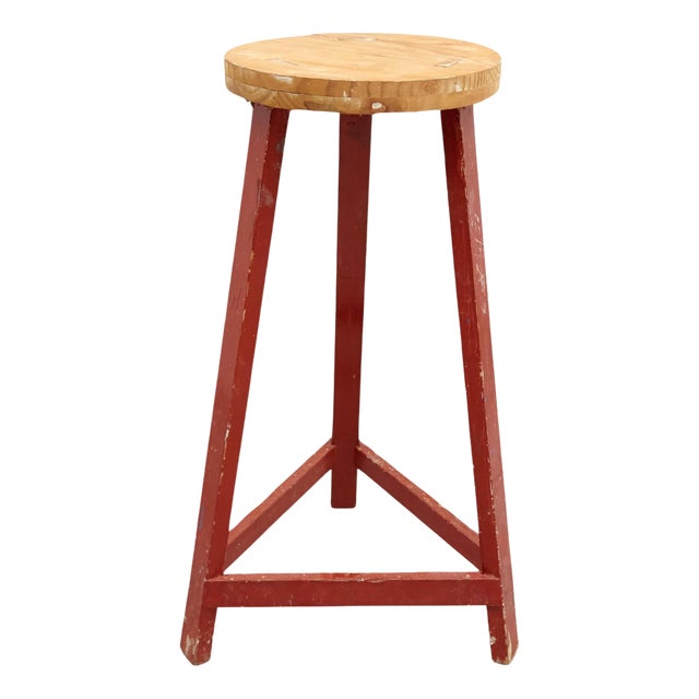 Mid-Century Modern Rationalist Wood High Stool, 1950s For Sale