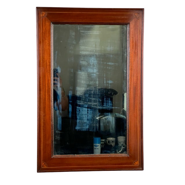 Brown American Federal Mahogany Wall Mirror With Fan Inlay, Original Hand Silvered Glass, Circa 1810–1825 For Sale - Image 8 of 9