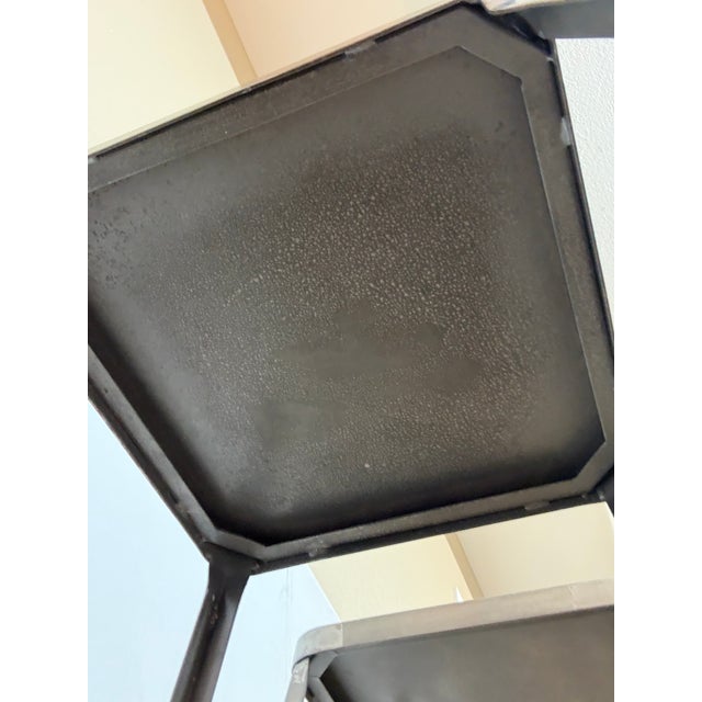 2010s Cb2 Flint Metal Counter Stools, Pair For Sale - Image 5 of 12