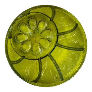 Vintage Mid Century Modern Green Glass Deviled Egg Platter